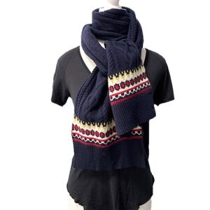 Brooks Brothers Ribbed Navy Wool Scarf with Red and White Details O/S